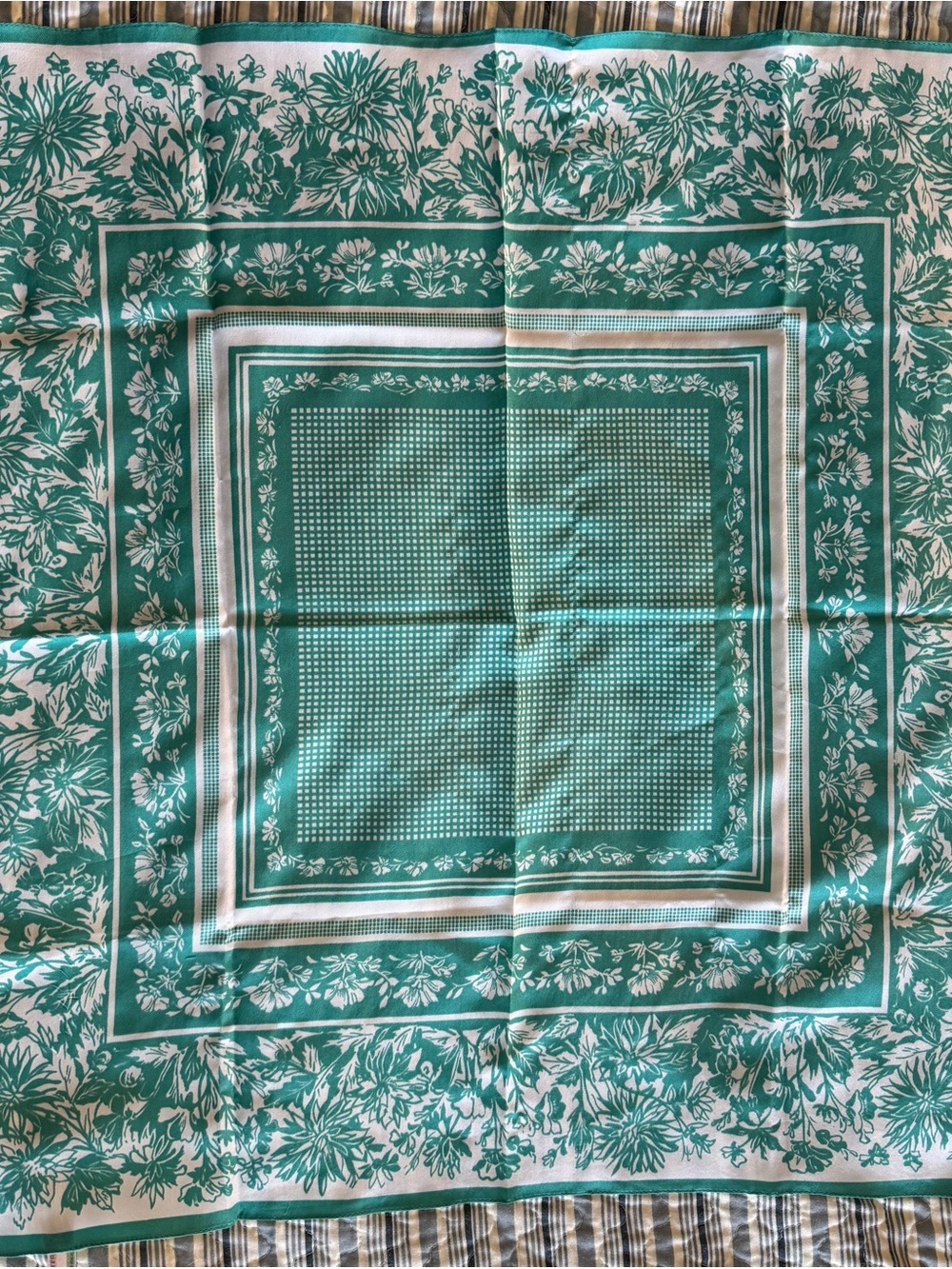Turquoise and White Floral Square Scarf